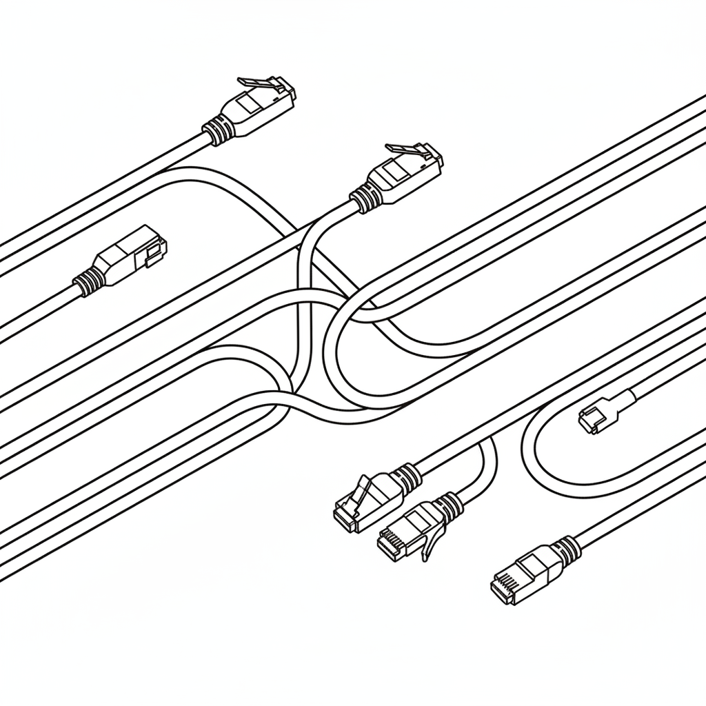 Cat6 slim patch cables technical line art - SharpTech PNW
