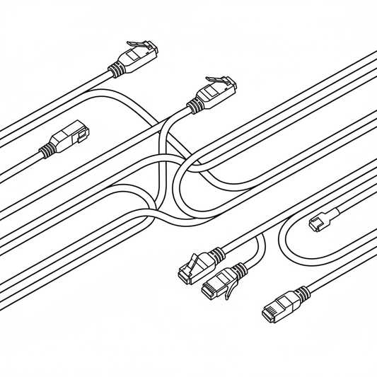 Cat6 slim patch cables technical line art - SharpTech PNW